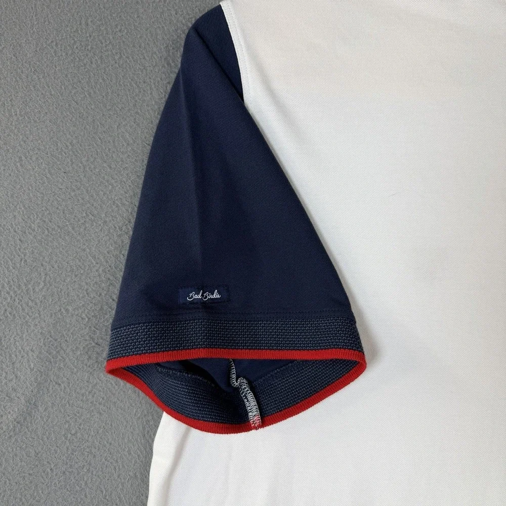Bad Birdie Pique Golf Polo Mens XL White Dark Navy Red Shirt Short Sleeve USA - Picture 6 of 9
